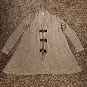 Simply Noelle Duster Jacket Buckle Closure Cardigan Sweater Gray S / M